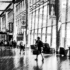 Pencil sketch style picture of the inside of an airport terminal